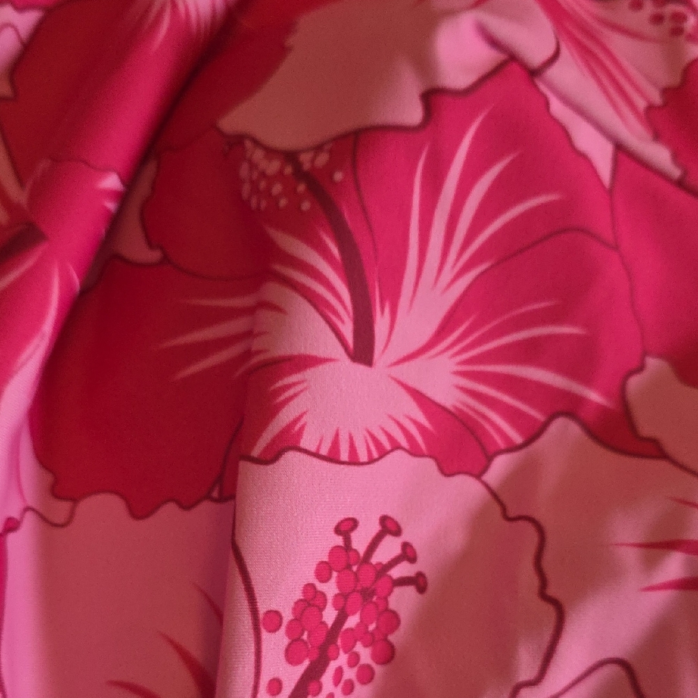 Pink Floral Print Boy Cut Bathing Suit. - Picture 2 of 5